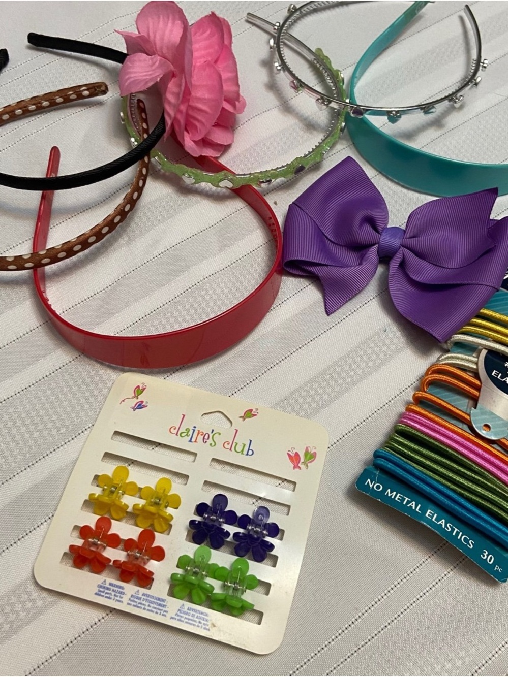 Claire's Kids Purple Bow Hair Clip with Multicolor Headbands & Flower Clips